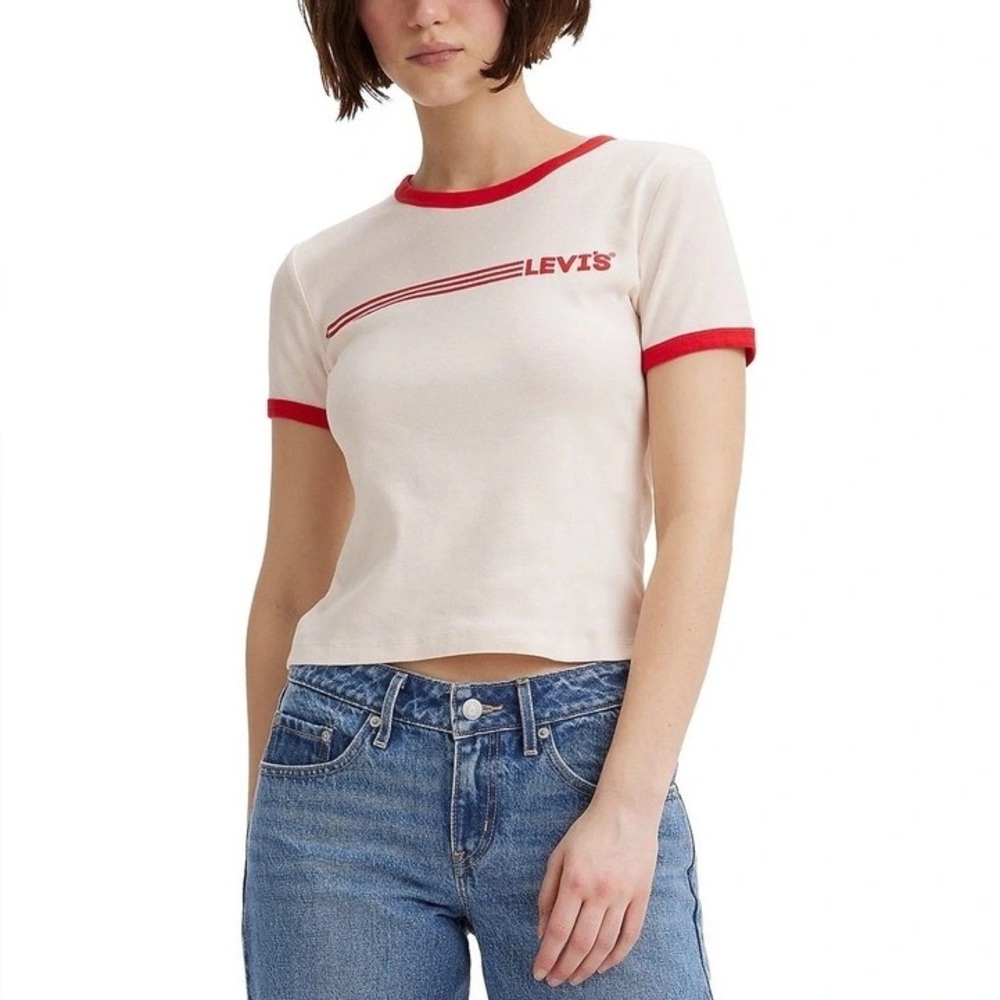 Levi's Women's Tee in White with Red Trim